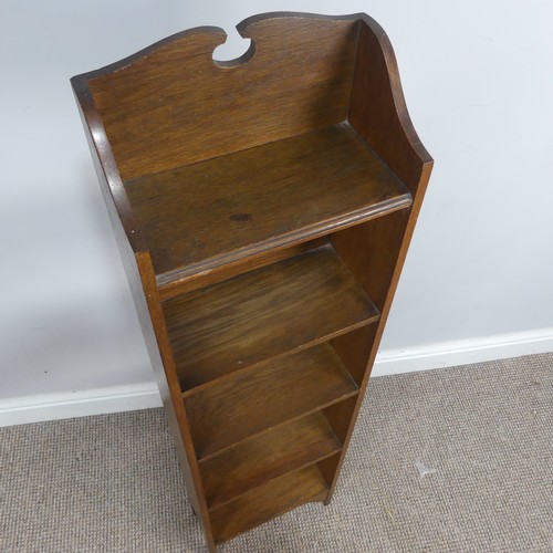 447 - An Arts and Crafts thin oak open Bookcase, W 30.5 cm x H 117 cm x D 15.5 cm.