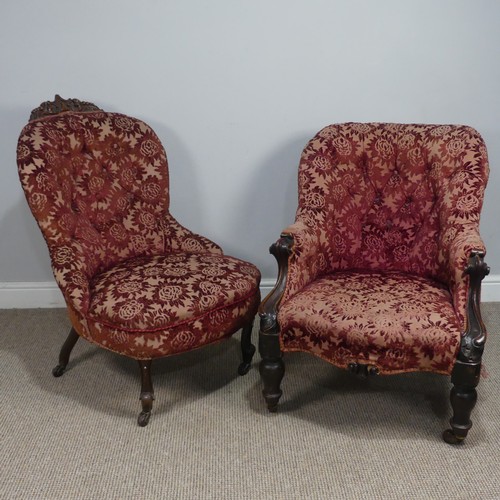 448 - A Victorian mahogany show-frame Armchair, W 62 cm x H 77 cm x D 72 cm, together with another similar... 