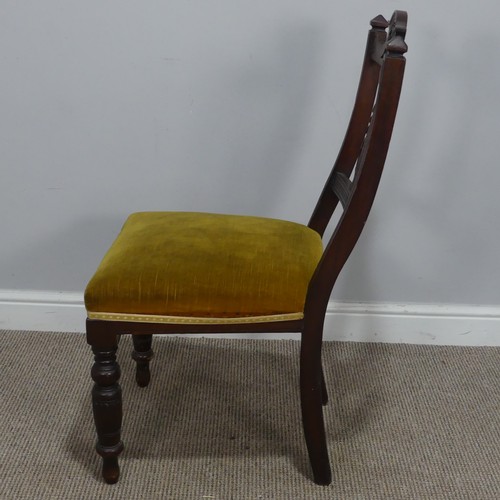 458 - A Set of six Edwardian carved mahogany dining Chairs, with mustard upholstered seats, W 47 cm x H 91... 