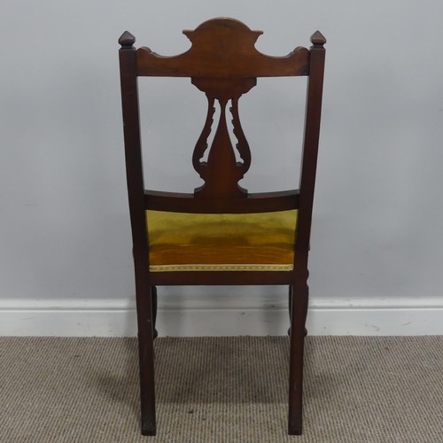 458 - A Set of six Edwardian carved mahogany dining Chairs, with mustard upholstered seats, W 47 cm x H 91... 