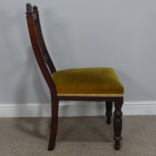 458 - A Set of six Edwardian carved mahogany dining Chairs, with mustard upholstered seats, W 47 cm x H 91... 