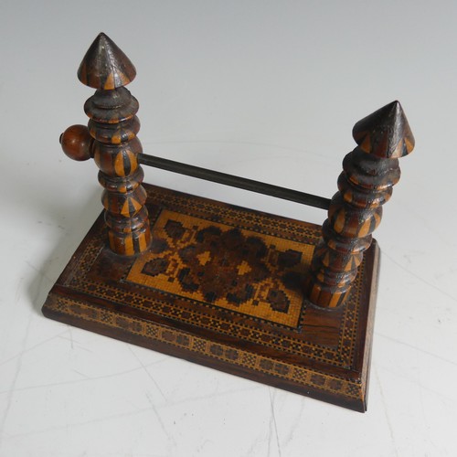 460 - A Tunbridge ware Reel or String Holder, the canted rectangular base, with a mosaic medallion within ... 