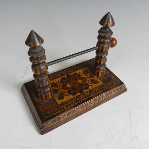 460 - A Tunbridge ware Reel or String Holder, the canted rectangular base, with a mosaic medallion within ... 