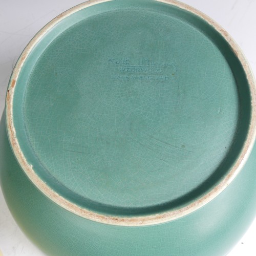 58 - Keith Murray for Wedgwood; an Art Deco Footed Bowl, of green colour, facsimile signature and factory... 