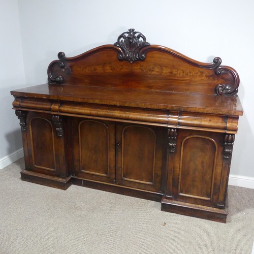 462 - A Victorian mahogany breakfront Sideboard, damage to veneer on upstand, W 199cm x H 148cm x D 63cm... 