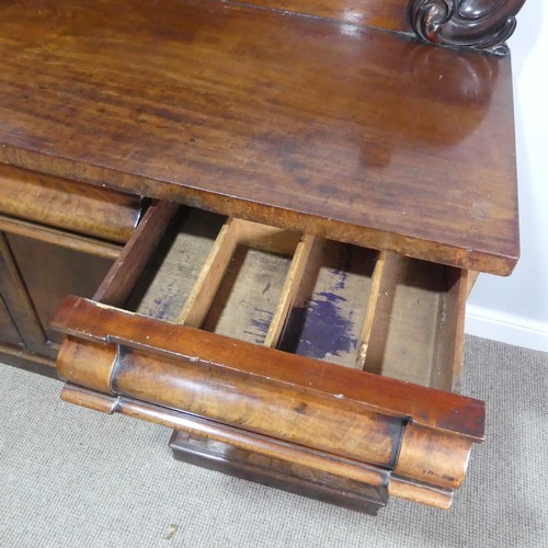 462 - A Victorian mahogany breakfront Sideboard, damage to veneer on upstand, W 199cm x H 148cm x D 63cm... 