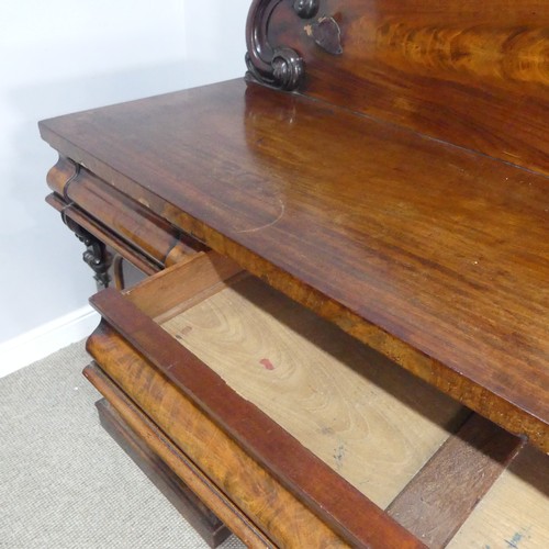 462 - A Victorian mahogany breakfront Sideboard, damage to veneer on upstand, W 199cm x H 148cm x D 63cm... 