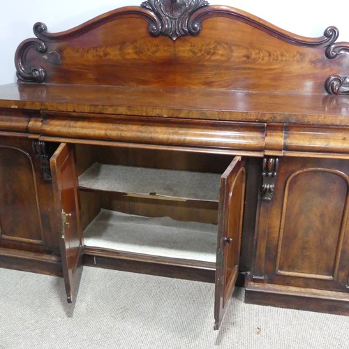 462 - A Victorian mahogany breakfront Sideboard, damage to veneer on upstand, W 199cm x H 148cm x D 63cm... 