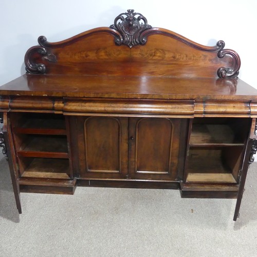 462 - A Victorian mahogany breakfront Sideboard, damage to veneer on upstand, W 199cm x H 148cm x D 63cm... 