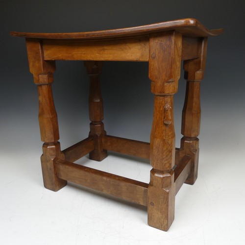 466 - Robert 'Mouseman' Thompson Kilburn: An English Oak Dish Top Stool, the rectangular nailed and adzed ... 