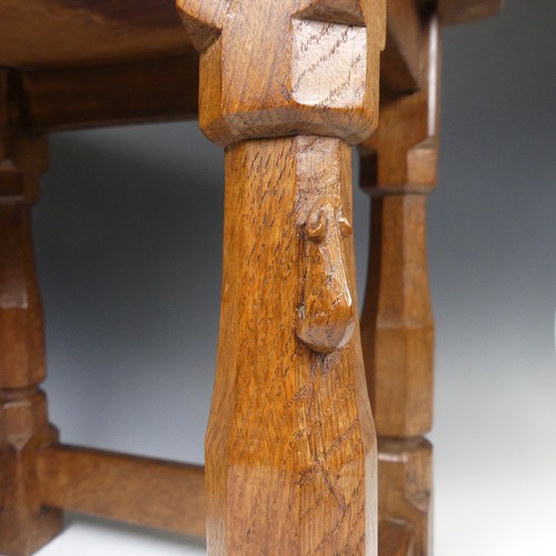 466 - Robert 'Mouseman' Thompson Kilburn: An English Oak Dish Top Stool, the rectangular nailed and adzed ... 