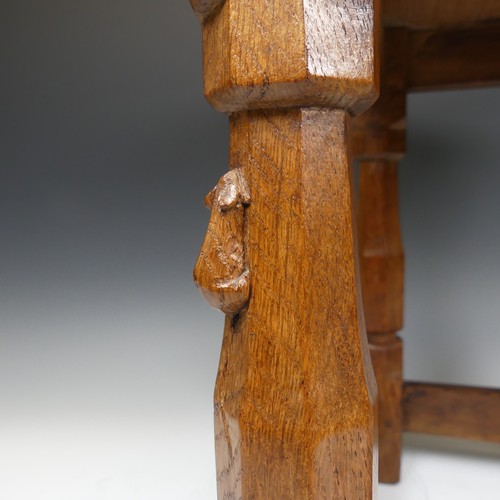 466 - Robert 'Mouseman' Thompson Kilburn: An English Oak Dish Top Stool, the rectangular nailed and adzed ... 