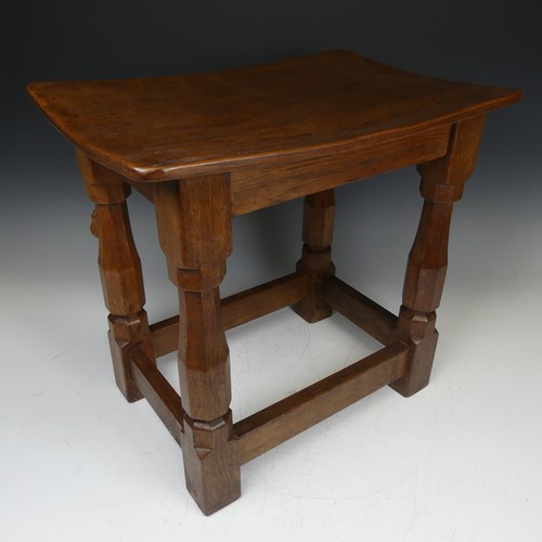 466 - Robert 'Mouseman' Thompson Kilburn: An English Oak Dish Top Stool, the rectangular nailed and adzed ... 