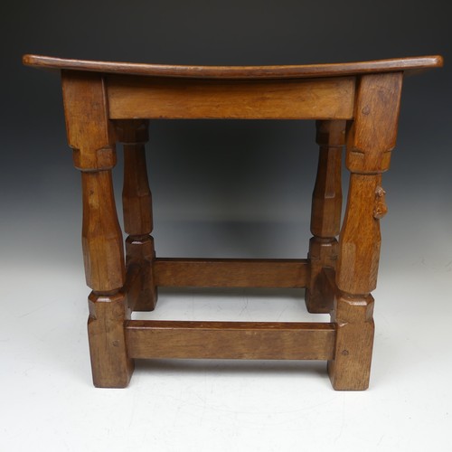 466 - Robert 'Mouseman' Thompson Kilburn: An English Oak Dish Top Stool, the rectangular nailed and adzed ... 