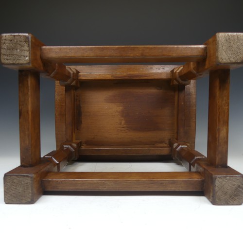 466 - Robert 'Mouseman' Thompson Kilburn: An English Oak Dish Top Stool, the rectangular nailed and adzed ... 