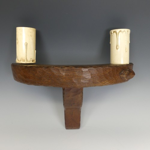 469 - Robert 'Mouseman' Thompson of Kilburn: A carved English oak demilune twin wall Light, of arched form... 