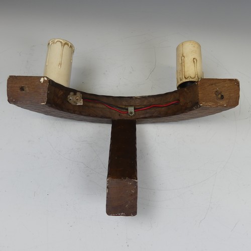 469 - Robert 'Mouseman' Thompson of Kilburn: A carved English oak demilune twin wall Light, of arched form... 