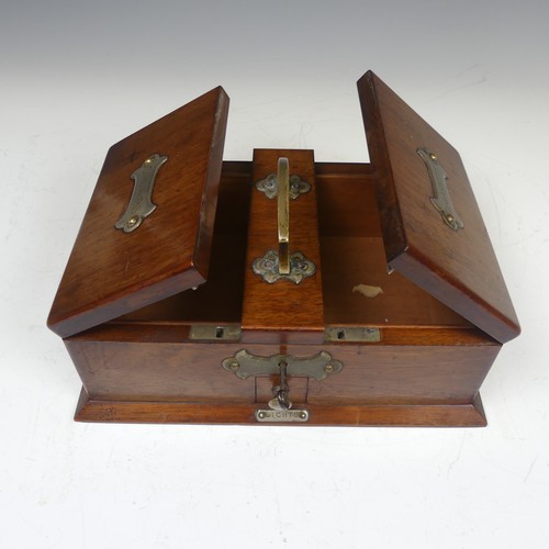 472 - An Early 20th century Arts and Crafts oak metal bound smokers Box, with central carry handle and twi... 