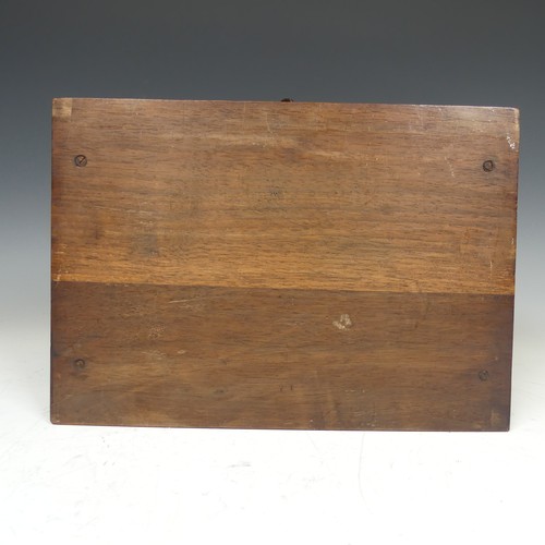 472 - An Early 20th century Arts and Crafts oak metal bound smokers Box, with central carry handle and twi... 