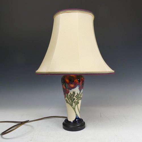 67 - A Moorcroft 'Poppy' pattern Lamp Base, tubelined in typical style with corresponding shade, H 44cm w... 