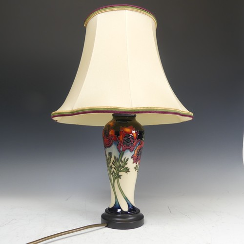 67 - A Moorcroft 'Poppy' pattern Lamp Base, tubelined in typical style with corresponding shade, H 44cm w... 