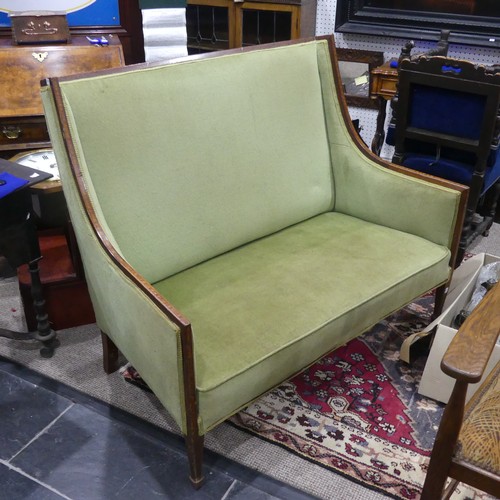 485 - An Edwardian mahogany Show Frame upholstered Two Seat Sofa, with strip inlay, raised on spaded feet,... 