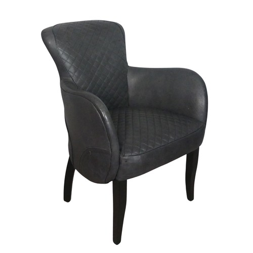 496 - A Timothy Oulton side saddle dining Chair, dark grey leather with black legs, you can find the same ... 