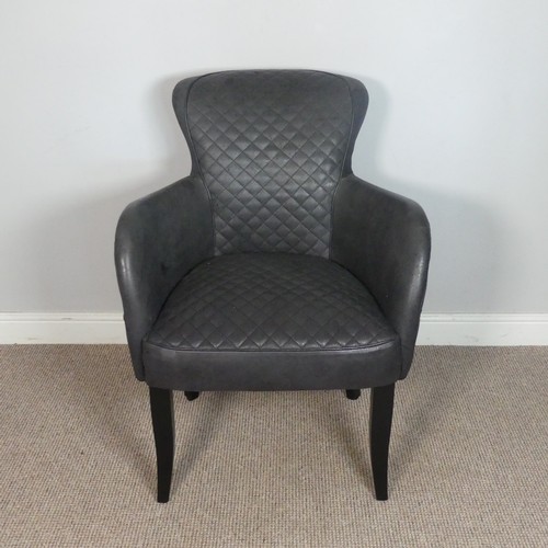 496 - A Timothy Oulton side saddle dining Chair, dark grey leather with black legs, you can find the same ... 