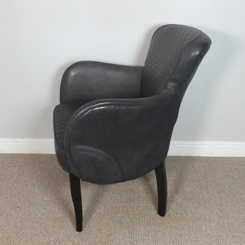 496 - A Timothy Oulton side saddle dining Chair, dark grey leather with black legs, you can find the same ... 