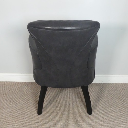 496 - A Timothy Oulton side saddle dining Chair, dark grey leather with black legs, you can find the same ... 