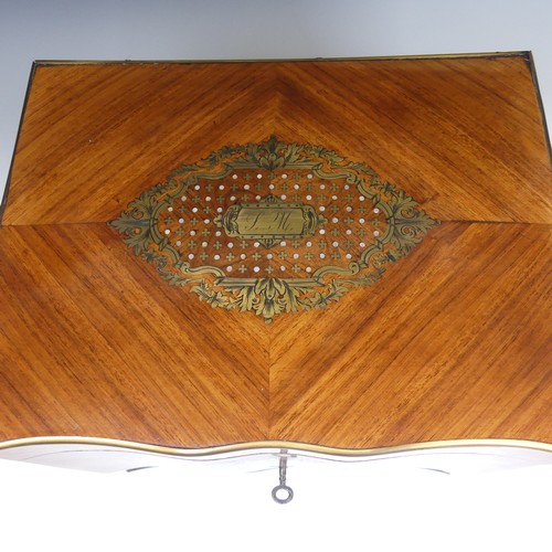 498 - An Early 20th century French kingwood Tantalus, of serpentine shape and with brass and mother of pea... 