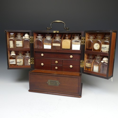 499 - A 19th century apothecary travelling medicine Box, with brass carrying handle to top, the hinged doo... 