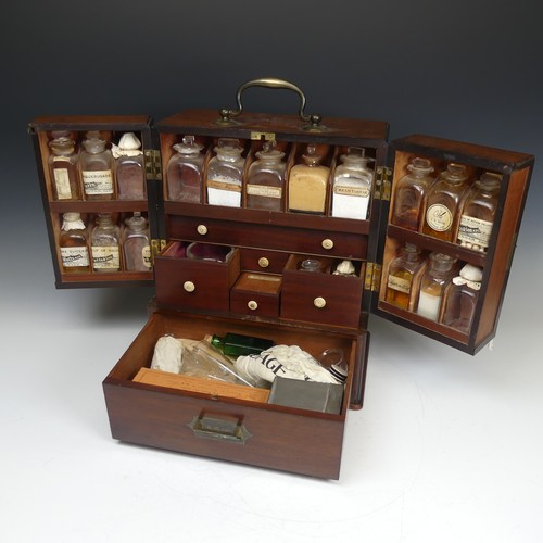 499 - A 19th century apothecary travelling medicine Box, with brass carrying handle to top, the hinged doo... 