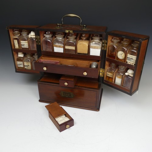 499 - A 19th century apothecary travelling medicine Box, with brass carrying handle to top, the hinged doo... 