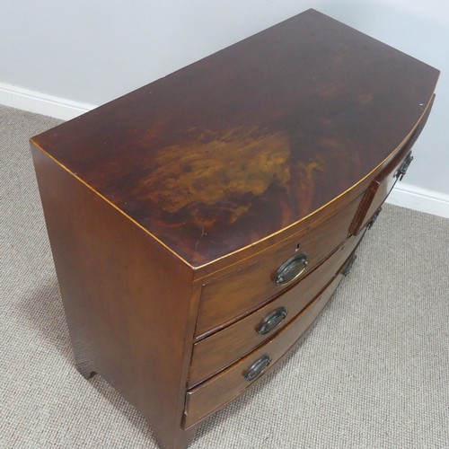 508 - An Antique mahogany bowfront Chest of drawers, with decorative bronze metal oval handles and locks s... 