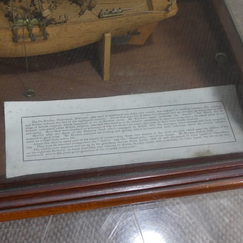 511 - A pair of 19th century model Ships in display case, by Martin Brydon, a sailor who was held prisoner... 