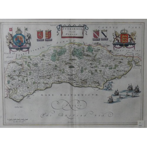 198 - Sussex, map by Blaeu (Johannes), Suthsexia Vernacule Sussex, Amsterdam, 17th century, engraving with... 