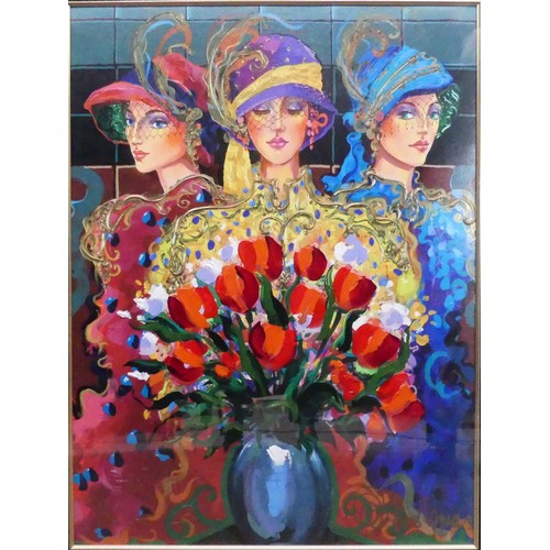 200 - Otto de Souza Aguiar (Brazilian, 1938-2006) `Three Ladies`, giclee on paper, signed, 90cm x 68cm, fr... 