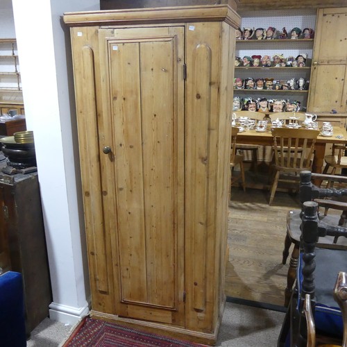 486 - An Edwardian pine Single Wardrobe, on plinth base, W 80 cm x H 174 cm x D 42 cm, together with An An... 