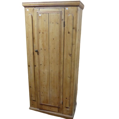 486 - An Edwardian pine Single Wardrobe, on plinth base, W 80 cm x H 174 cm x D 42 cm, together with An An... 