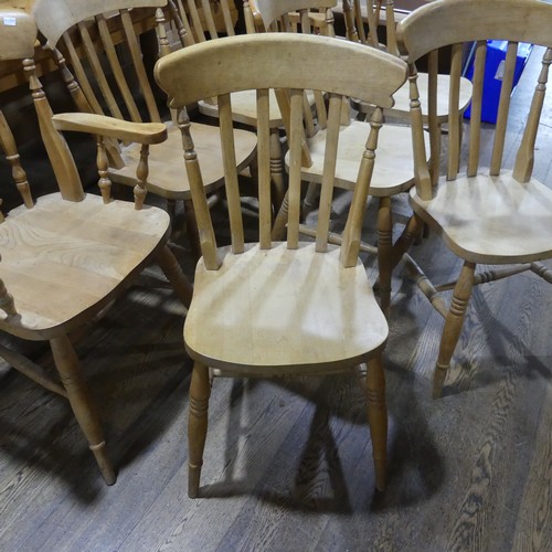 478 - A Vintage Harlequin Set of eight Kitchen Chairs, including two carvers, stick backs, (carver) W 57.5... 