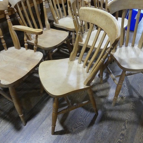 478 - A Vintage Harlequin Set of eight Kitchen Chairs, including two carvers, stick backs, (carver) W 57.5... 