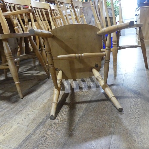 478 - A Vintage Harlequin Set of eight Kitchen Chairs, including two carvers, stick backs, (carver) W 57.5... 