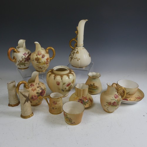 47 - A small quantity of blush ivory Royal Worcester Wares, including Jugs, Teacups, Saucers, etc. 14 pie... 