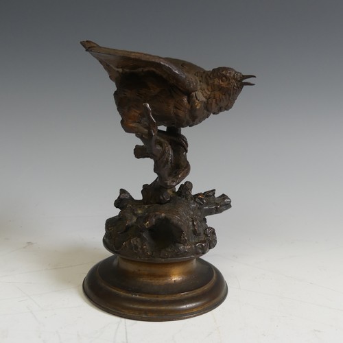 125 - Ferdinand Pautrot (1832-1874), gilt bronze of a Bird on a branch, signed, H 12 cm.