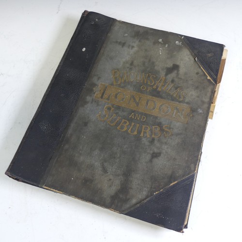 Bacon (G. W., publisher); 'Bacon's Large Scale Atlas of London and Suburbs (Revised Edition) with an Alphabetical Index, circa 1910, 'New Enlarged and Improved edition', publisher's half morocco gilt, frayed and worn, some pages torn, sold as found, unchecked for completeness, folio.