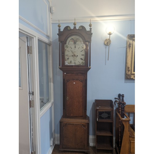 229 - A George III oak and mahogany 8-day longcase Clock, signed R. Fletcher, Chester, fluted columns to t... 