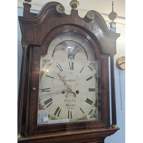 229 - A George III oak and mahogany 8-day longcase Clock, signed R. Fletcher, Chester, fluted columns to t... 