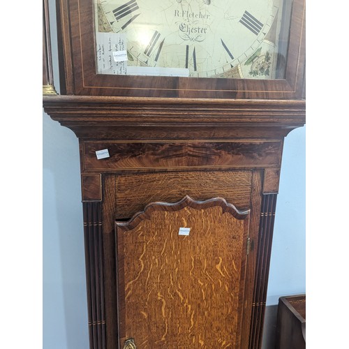 229 - A George III oak and mahogany 8-day longcase Clock, signed R. Fletcher, Chester, fluted columns to t... 