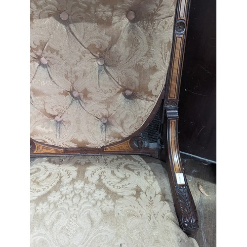 440 - A Victorian mahogany inlaid Nursing Chair, W 57 cm x H 80 cm x D 57 cm, together with an Edwardian i... 